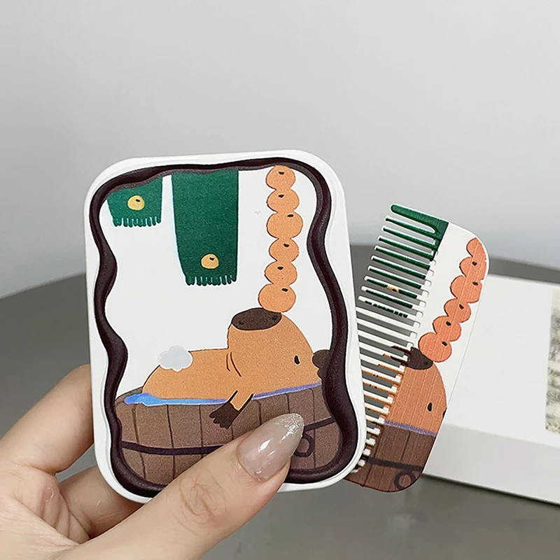 카툰 Capibala 플립 탑 휴대용 접이식 거울, 귀여운 돌고래 휴대용 접이식 메이크업 거울