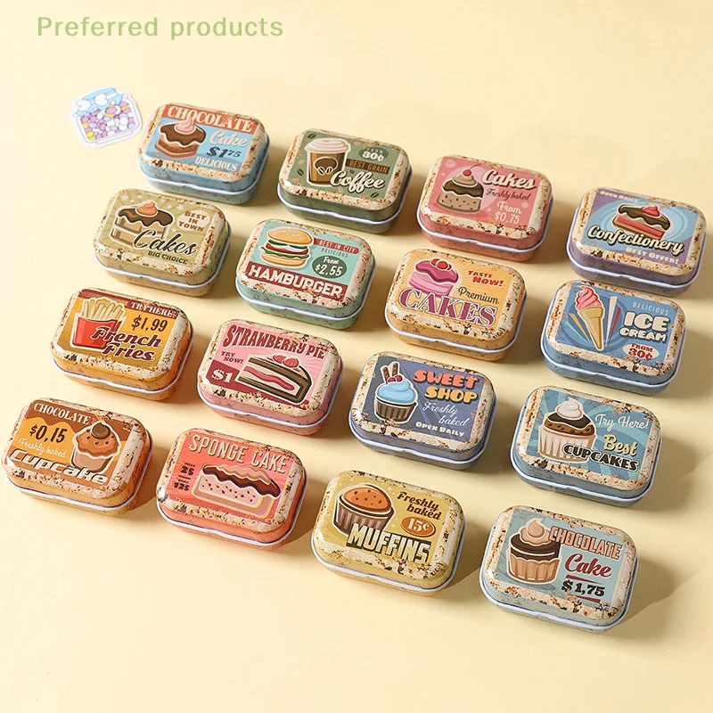 1/2/4 قطعة غطاء الوجه الصغير صندوق القصدير المحمولة مستطيلة صندوق تخزين الحديد نمط لطيف ل حبوب الحلوى مشبك الورق-ديكور #2