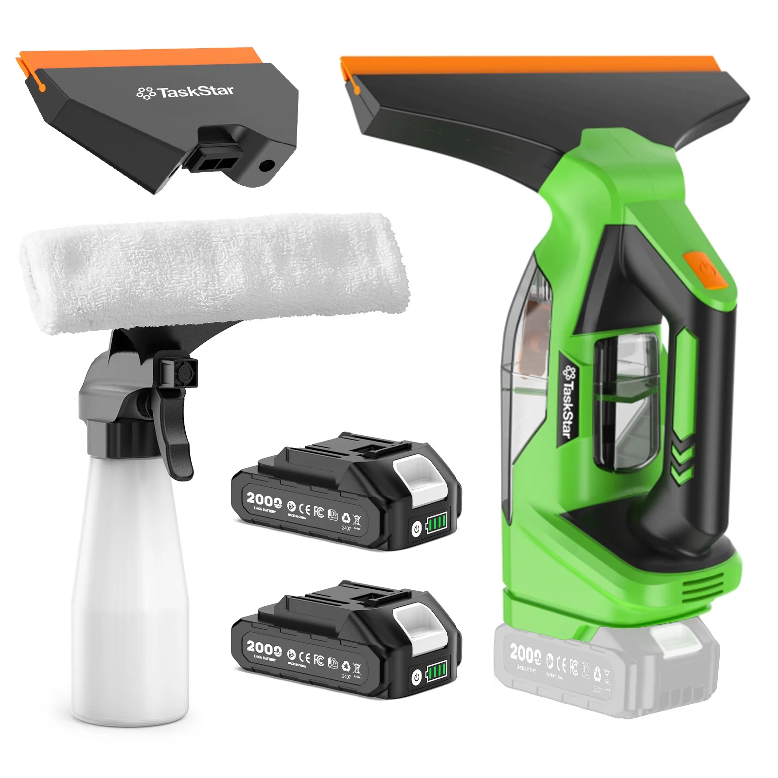 Taskstar Cordless Window Vacuum Squeegee, 2000Pa Electric Window Squeegee, 60Mins Battery Life with 11