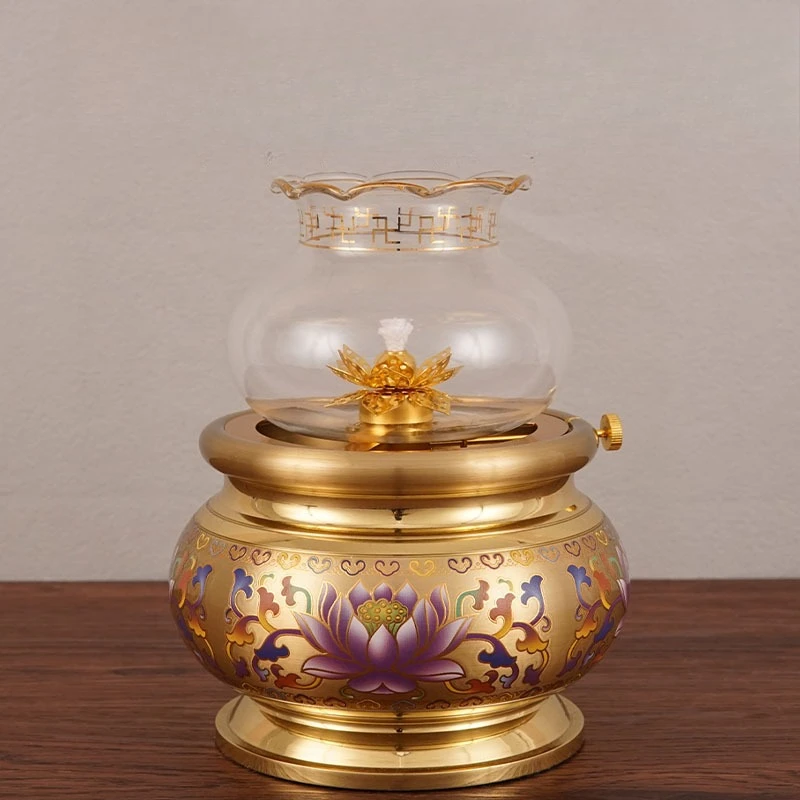 Cz pure copper windproof buddha offering cloisonne painted buddha  ornaments   front offering lamp long-lasting ornaments