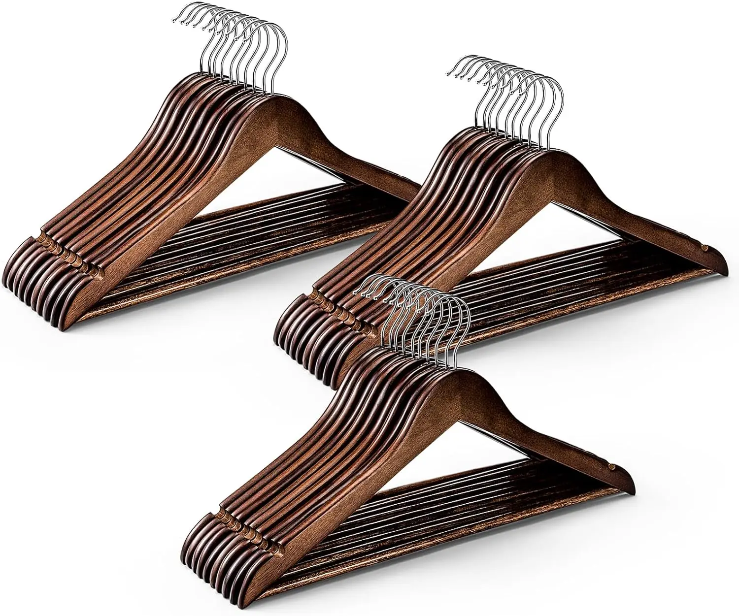 

50 Pack Heavy Duty Wooden Hangers with Non-Slip Pants Bar, Smooth Finish for Closet Organization