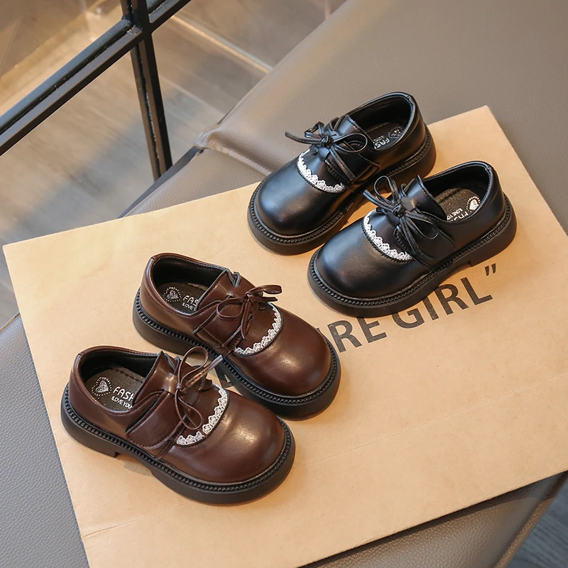 

Кожаные туфли принцессы для девочек с бантом, детские модельные туфли для выступлений, классические детские школьные туфли на плоской подошве с мягкой подошвой