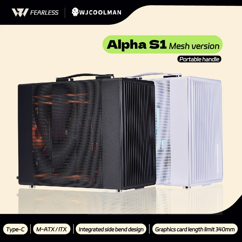 WJCOOLMAN Alpha S1 Mesh Version M-ATX PC Case Support U3 Type-C Gabinetes Gamer Desktop Handheld Portable Hand Computer Case