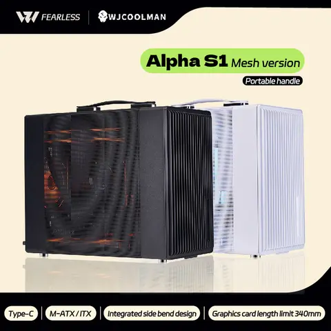 WJCOOLMAN Alpha S1 Mesh Version M-ATX PC Case Support U3 Type-C Gabinetes Gamer Desktop Handheld Portable Hand Computer Case