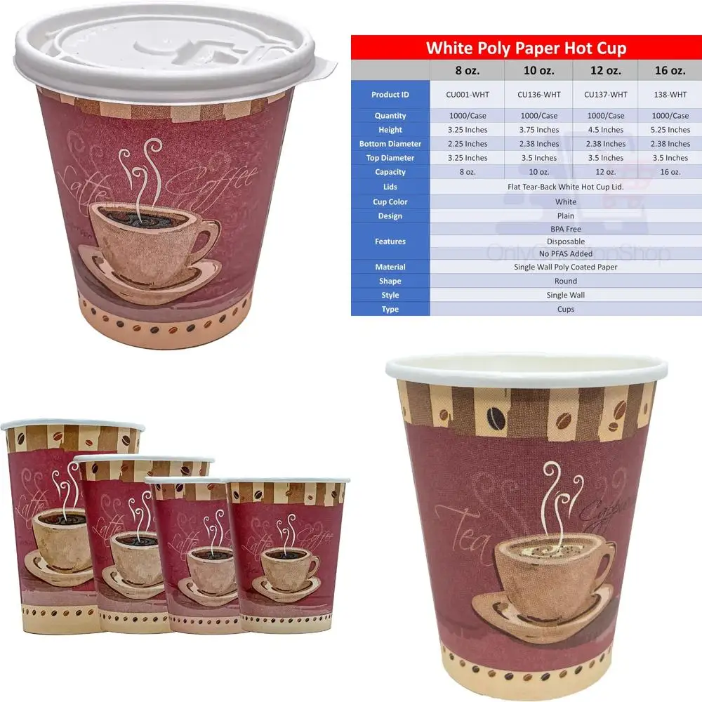 

Printed Colored Disposable Tea and Coffee Cups with White Flat Tear-Back Lid for Thanksgiving - Ideal for Serving Hot or Cold Be