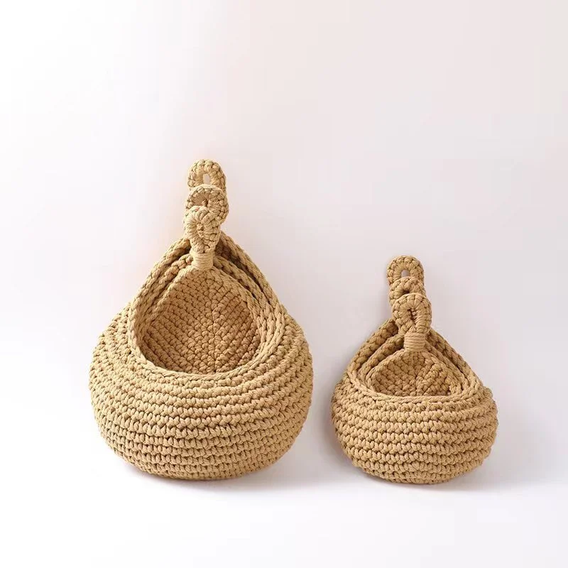 XS-XXL Wall-mounted Sundries Storage Bag Hanging Wall Vegetable Fruit Baskets Organize Bag Jute Eco Teardrop Kitchen Organizer