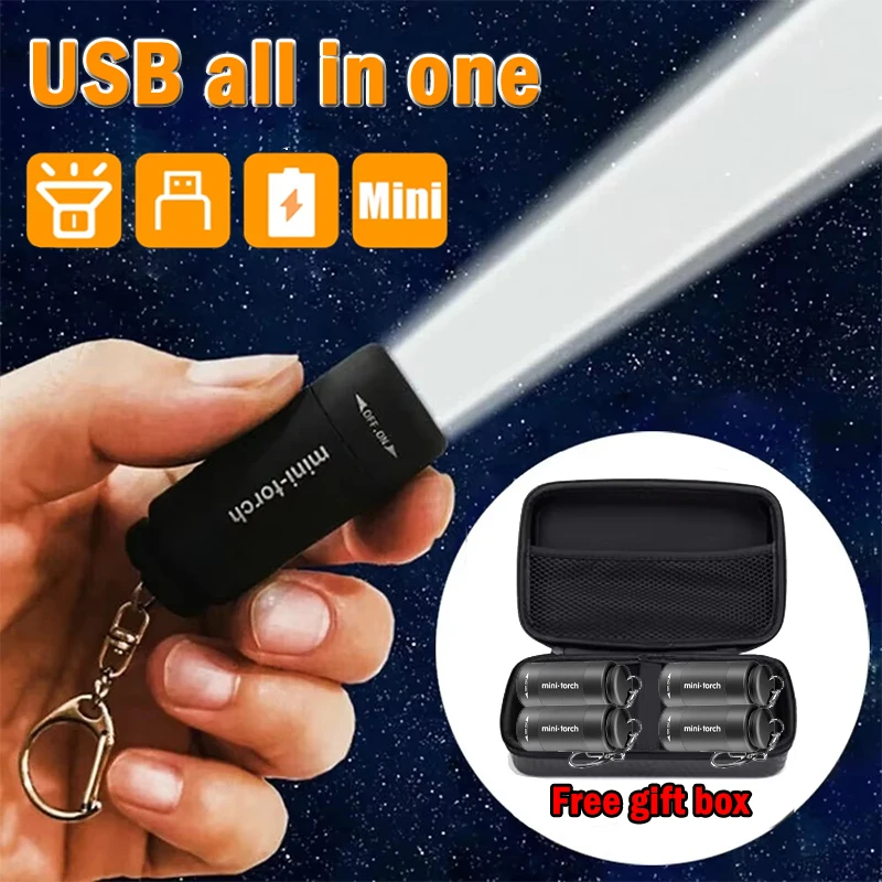 Mini Keychain Lamp Pocket USB Rechargeable LED Strong light Multifunctional Light Flashlight Waterproof Outdoor Hiking Camping