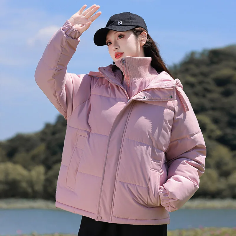 Cropped Quilted Padded Jacket with Faux Layered Hood Zip Up Lightweight Korean Street Style Trendy Student Outerwear Fall New