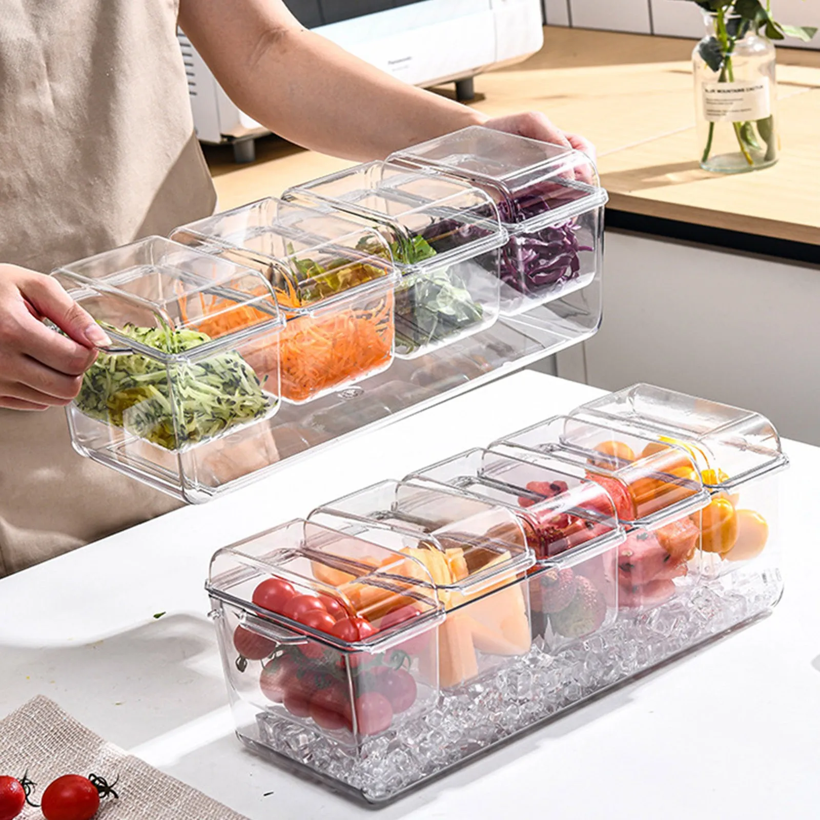 4/5 Compartiment Kruidenbak Bar Ijsgekoelde Kruiderij Box Bar Drinkt Fruit Snack Container Opbergdozen Fruit Lade