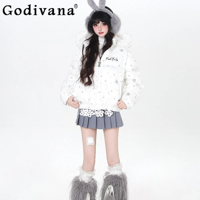 Parkas chauds à capuche épais pour femmes, veste courte ample en coton à manches longues, Parkas Lolita de Style japonais, hiver
