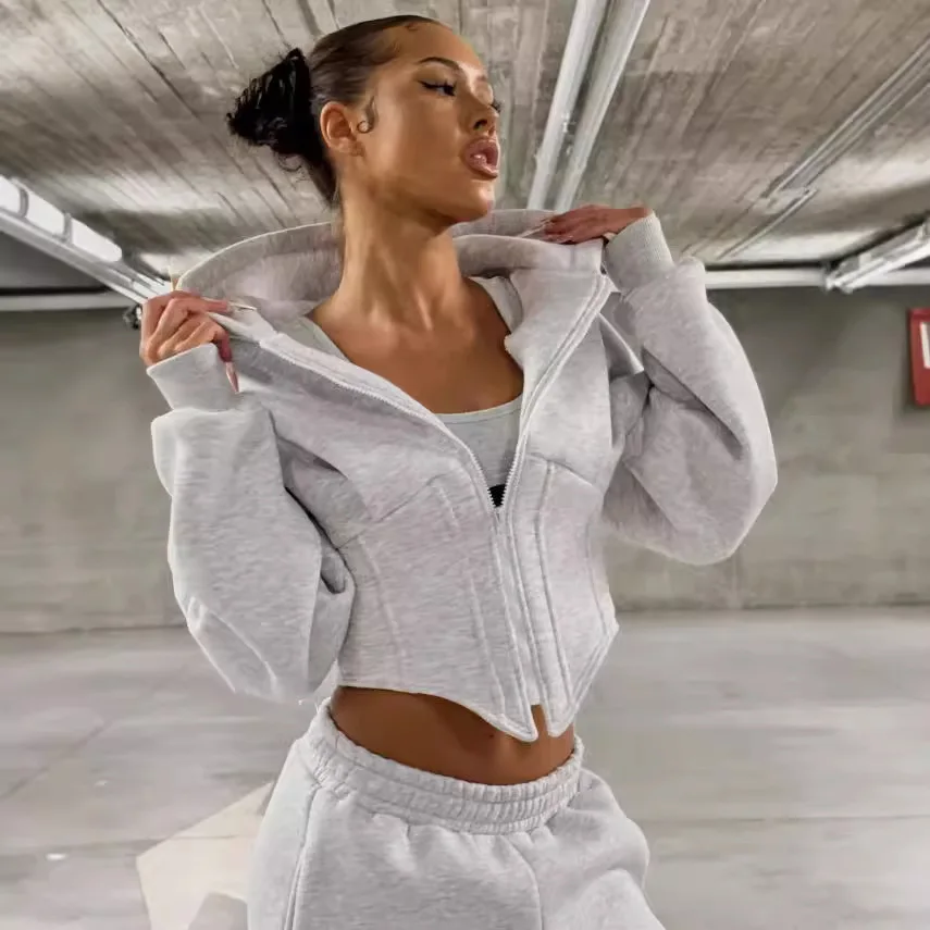 2024 Autumn Winter Fashion Leopard Irregular Cardigan Jacket Women Hooded Long Sleeve Zipper Casual Hipster Streetwear Coats