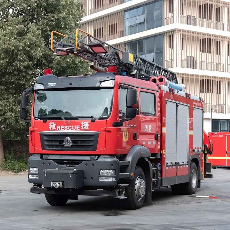 Howo Aerial Ladder Rescue Fire Fighting Truck 8 CBM Water and Foam Fire Rescue Truck