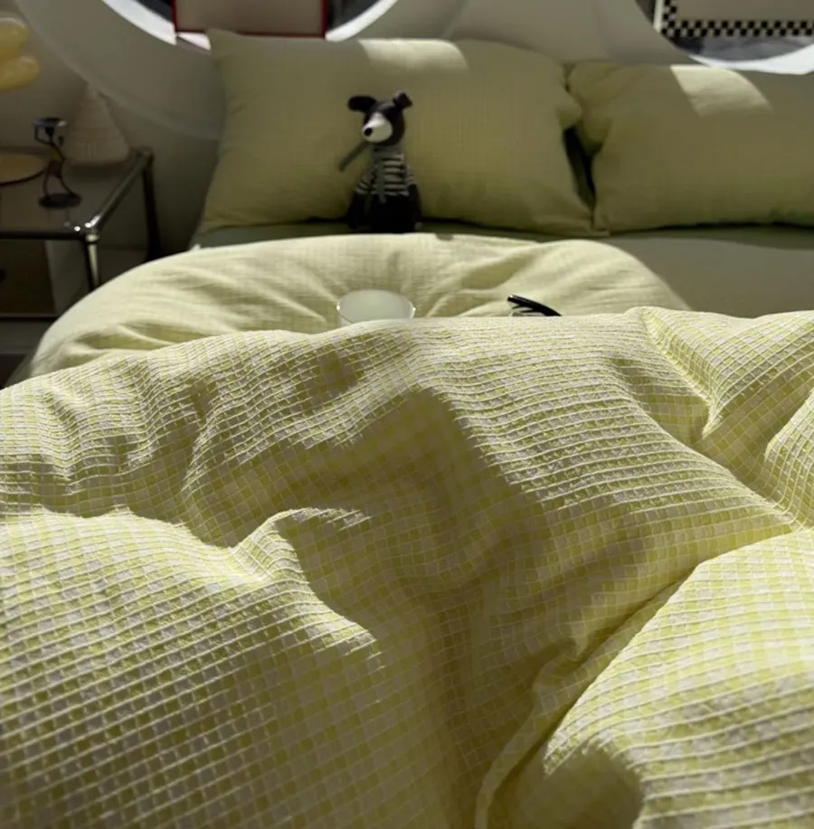 

Fresh fashion yellow green pink plaid bedding set teen,twin full queen king cotton home textile sheet pillow case quilt cover