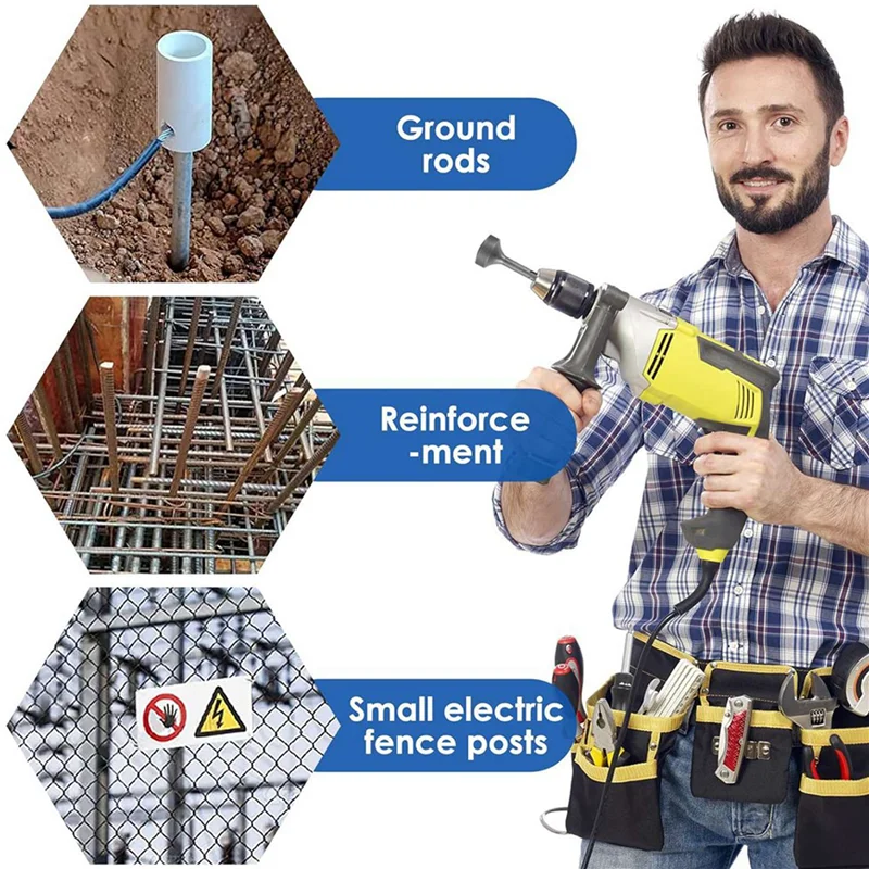 ABZS 6X SDS Plus Erdungsstab-Treiber, robuster Bohrerschraubendreher aus geschmiedetem Stahl, Bohrhammer-Erdungsstab-Treiber