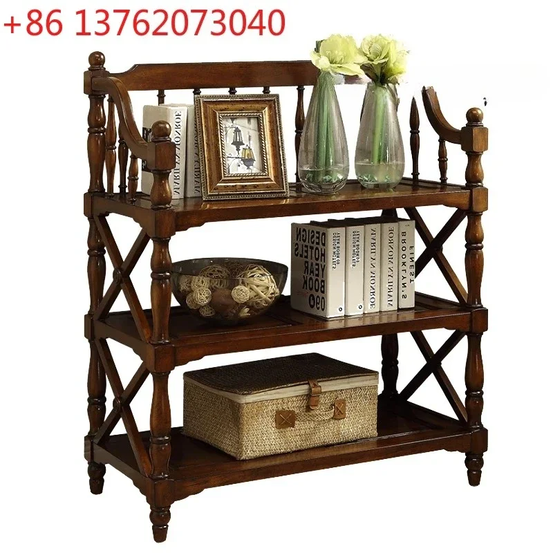 Floor-to-ceiling small bookshelves All solid wood multi-layer storage shelves European-style bedroom living room entrance
