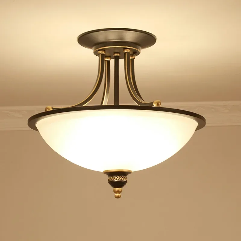 Nordic Simple Iron Semi Hanging Ceiling Lamp American Rural Retro Light For Living Room Dining Bedroom Home Decor Lighting Fix