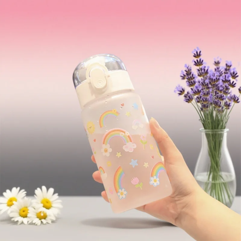 550ml 3D Printed Cartoon Pattern Plastic Cup Water Bottle Portable Cute Cup Leak-proof Drinking Jug Outdoor Sports & Fitness
