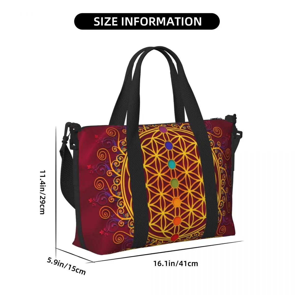 Custom Flower Of Life Tote กระเป๋าผู้หญิงความจุขนาดใหญ่จิตวิญญาณโยคะ Zen Mandala Beach Gym กระเป๋าเดินทาง