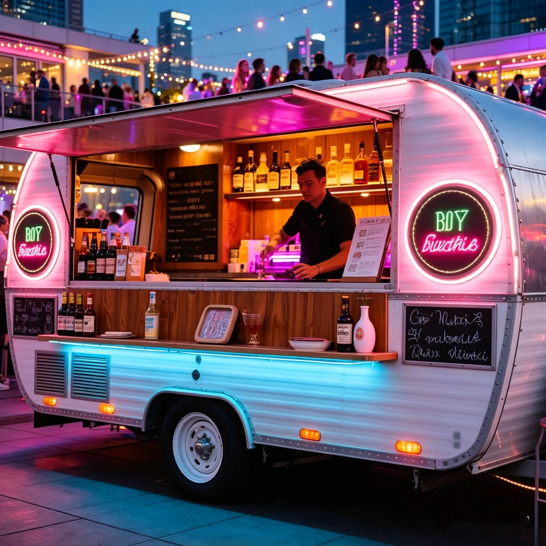 

Винтажный передвижной фудтрак-прицеп для уличной торговли с окном для продажи товаров