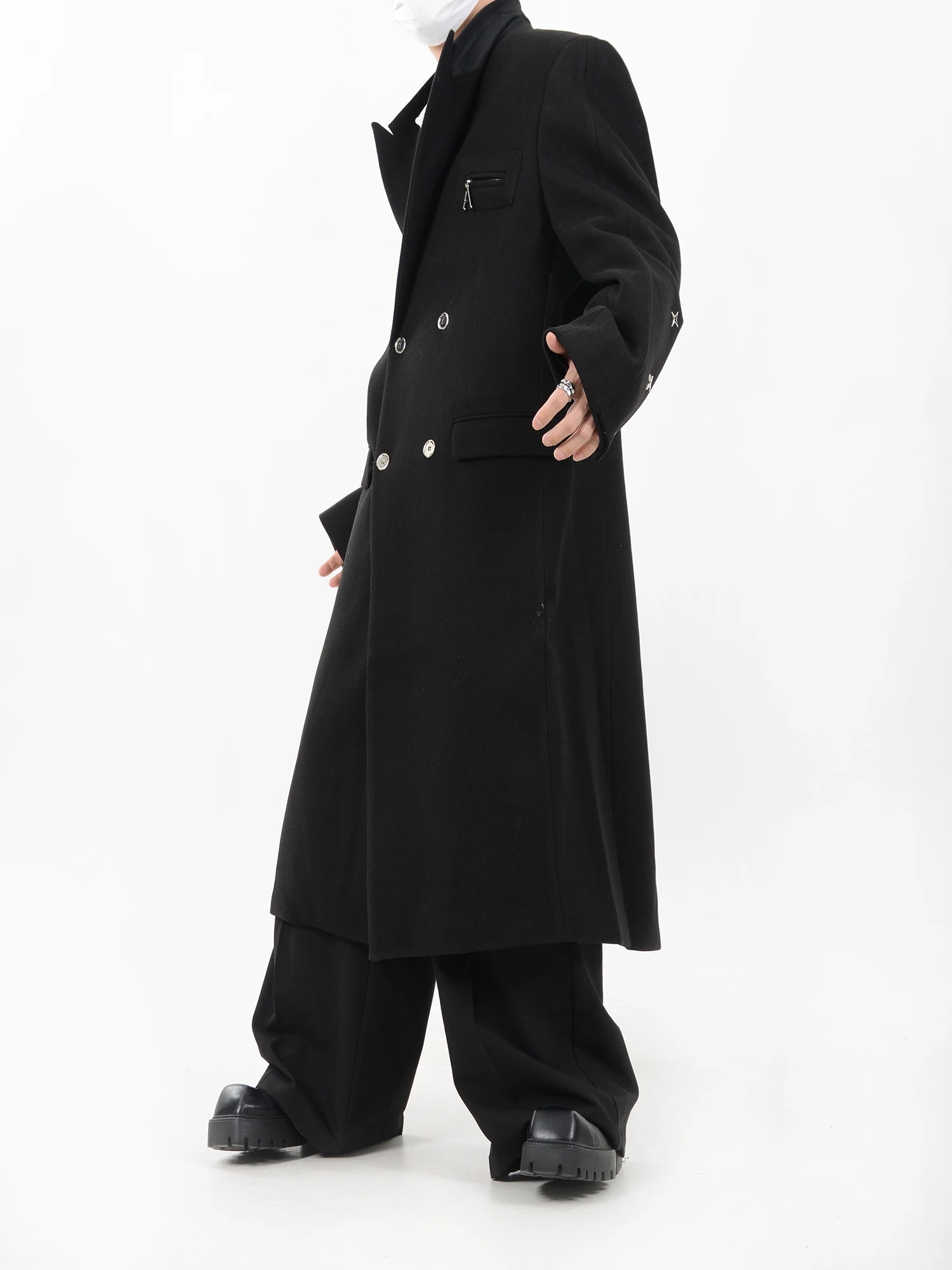 Fashion Designer Style Three-Dimensional Deconstruction Padded Shoulder Woolen Coat Casual Long below the Knee Fall Winter