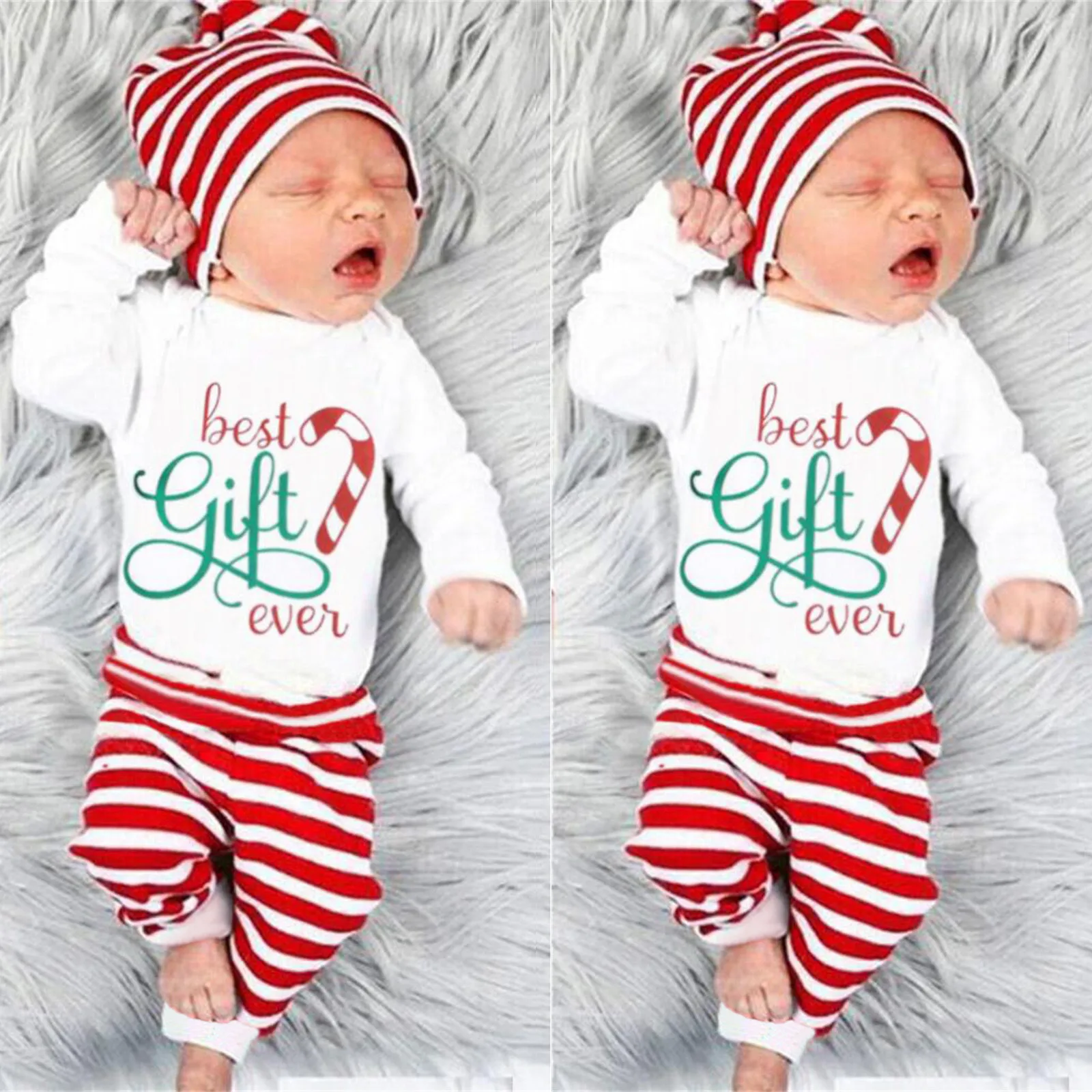 My First Christmas Baby Xmas Sets Infant Rompers Boys Girls Cute 2 Pieces Sleepwear With Hat 2024 Baby Xmas Party Outfits