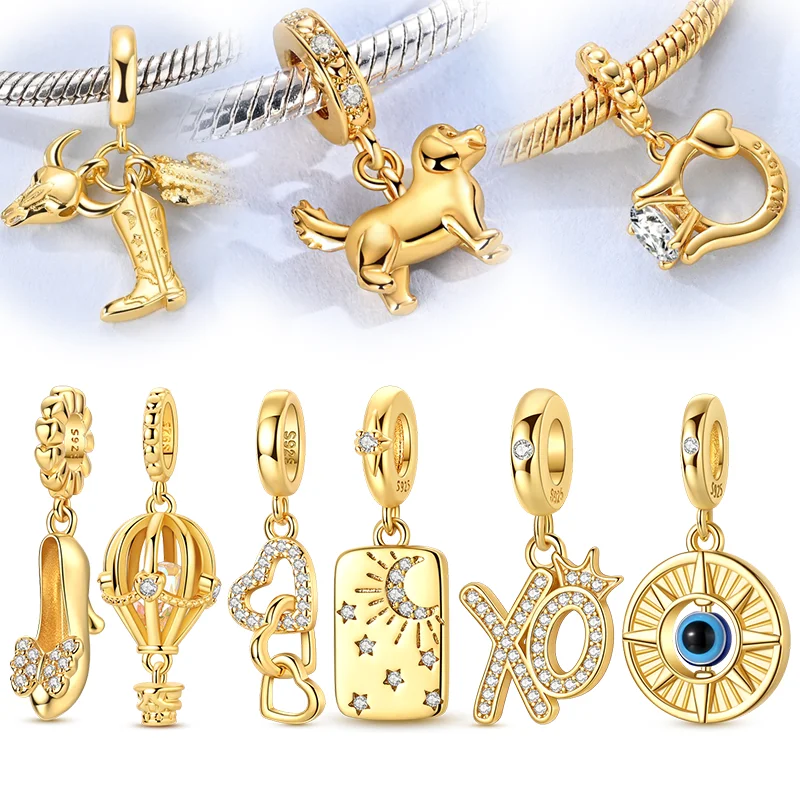 

Original Sparking Golden Charms 925 Sterling Silver Star Moon Eye Pendants Beads Fit Bracelet Necklace Jewelry Gift For Women