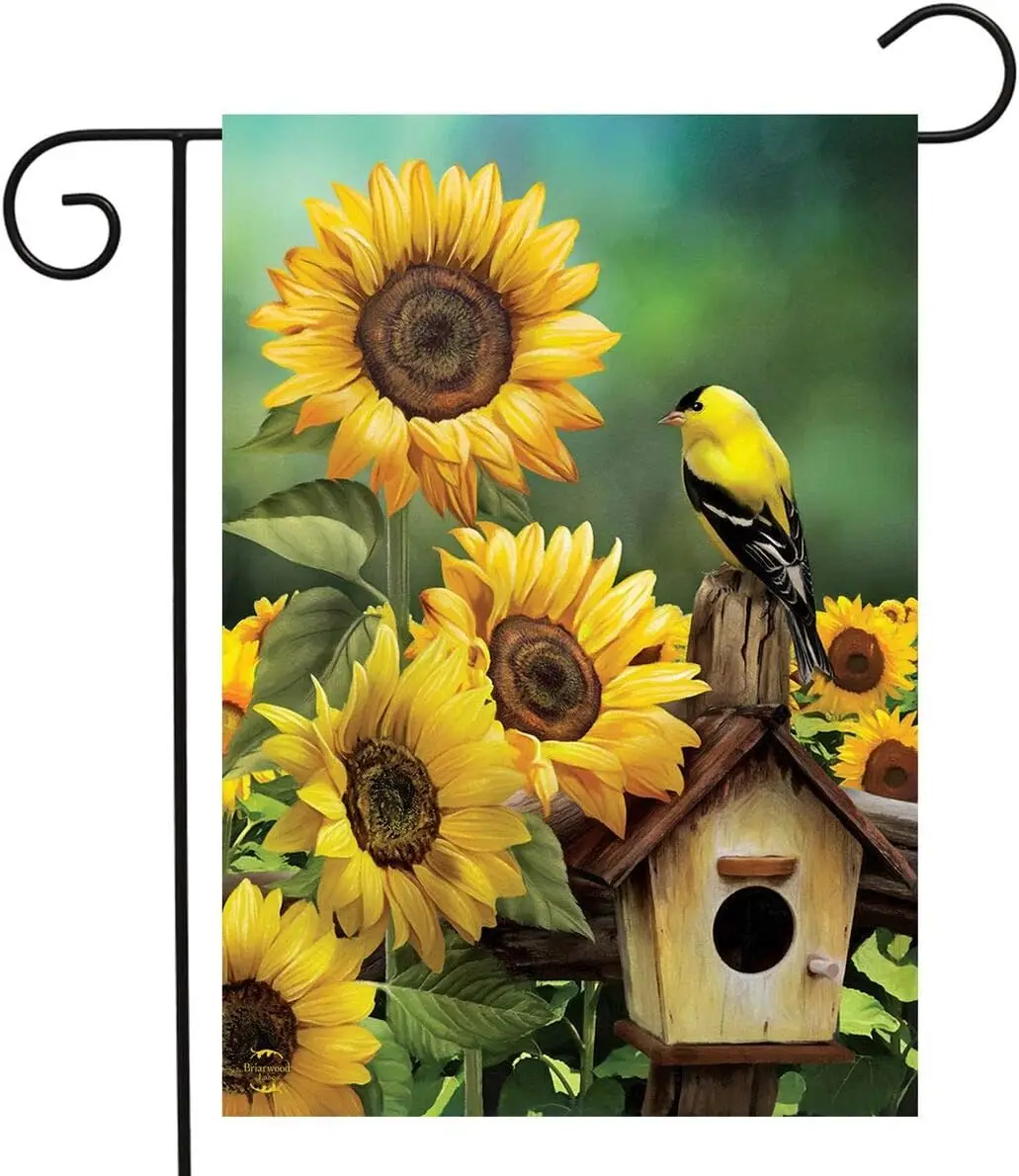 Briarwood Lane Goldfinch and Sunflowers Summer Garden Flag Birdhouse Floral 12.5