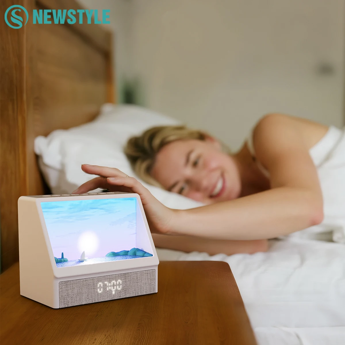 Wake Up Atmosphere Night Light Sunrise Alarm Clock With Bluetooth White Noise Timing Table Sleeping Lamp For Christmas Gift