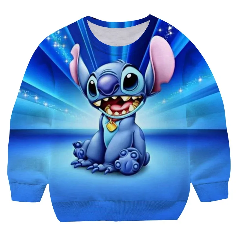 Kids Boys Girls Disney Series Stitch Sweatshirts Cotton Long Sleeve Cartoon Print Pullover Teenagers Fashion Children Hoodies