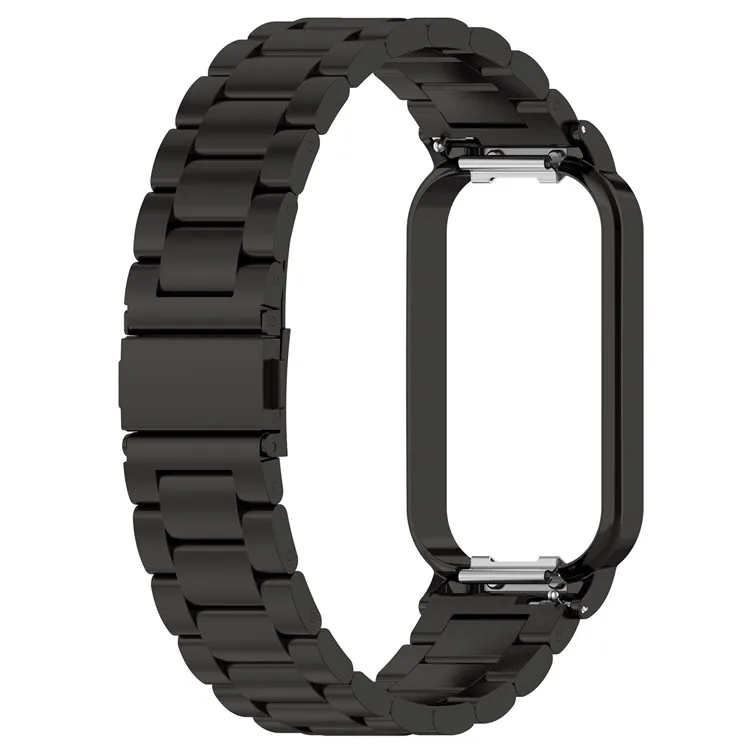 

For Xiaomi Redmi Band 2 Watch Band 5-Bead Stainless Steel 18mm Watch Strap with Watch Case - Black