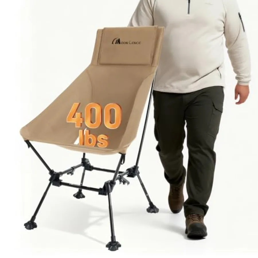 

Oversized High Back Camping Chair for Adults, Height Adjustable Folding Camp Chair 400 lbs Capacity and 5.4 lbs Weight, Hidden