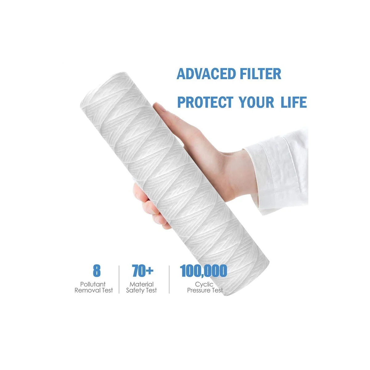 High-end 10 Micron 10 Inch x 2.5 Inch String Wound Sediment Water Filter Cartridge Whole House Sediment Filtration, Universal Re