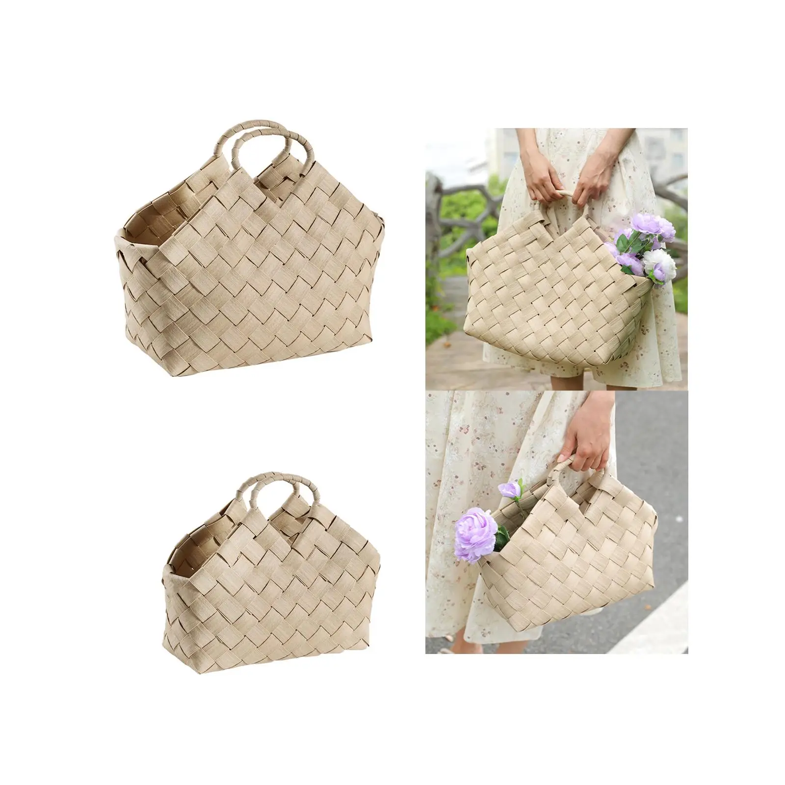 

Natural Material Storage Baskets, Tote Bags with Handles, Floral Designs for Resorts