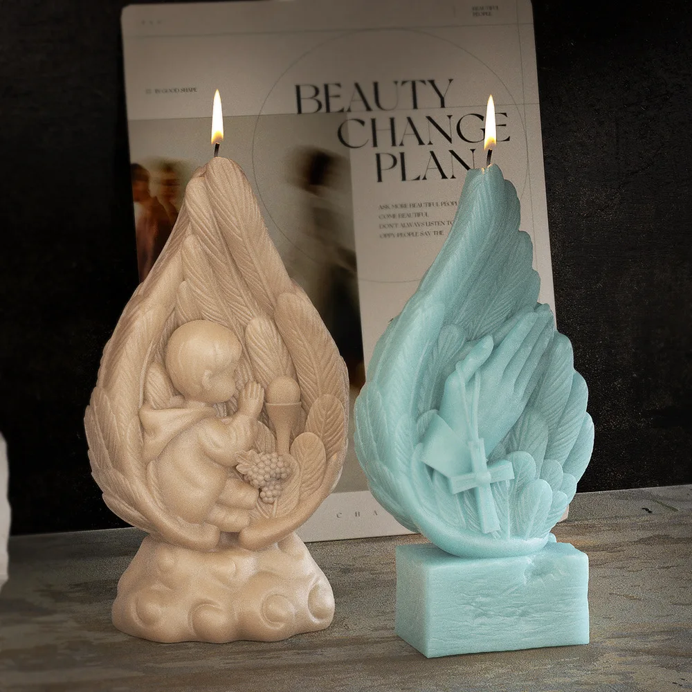 Angel Wings Candle Silicone Mold Jesus Family Prayer Aromatherapy Candle Gypsum Resin Molds Church Home Decoration