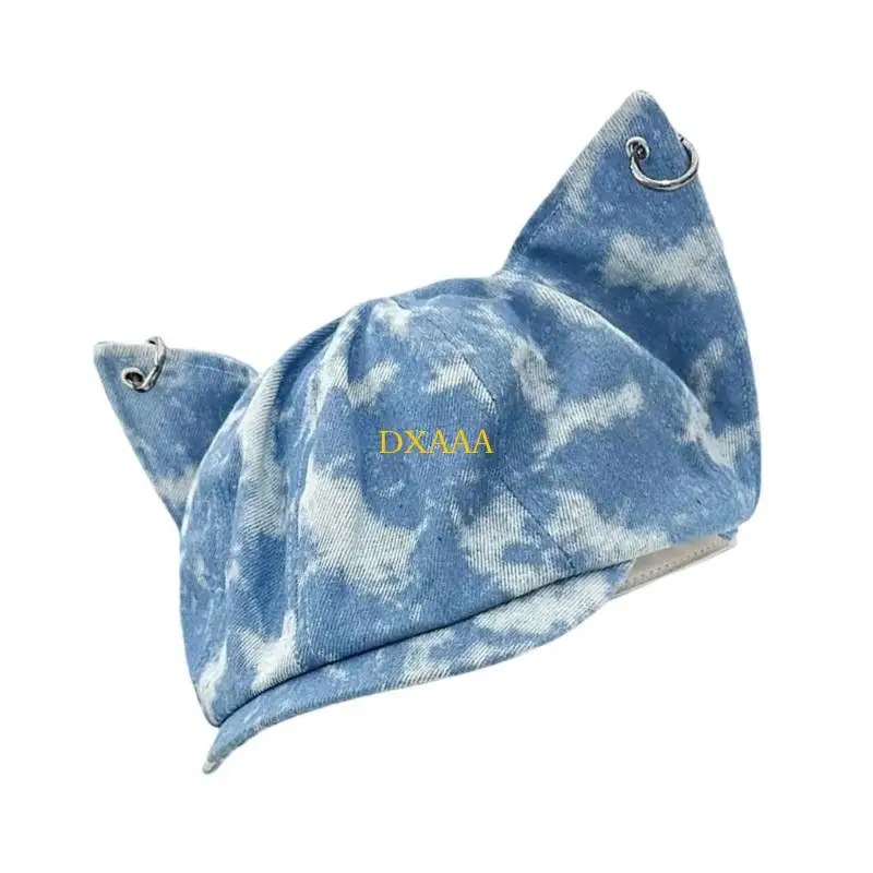 

DXAA металлические кольца берет с кошачьими ушками для женщин, модная шляпа 2000-х годов с галстуком-красителем, шляпа для кепки