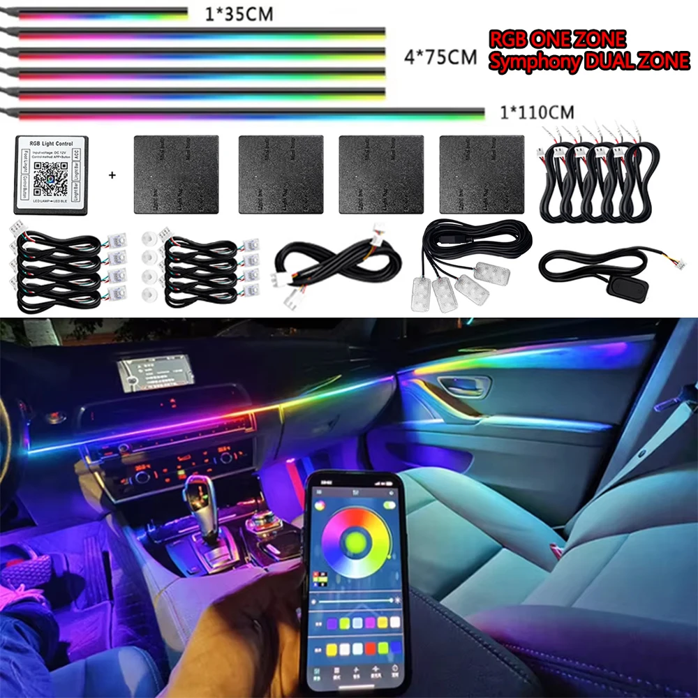 6/10/14/18 in 1 LED-Acryl-Auto-Ambientelicht RGB 213 Farben Symphony Acryl APP Streamer Atmosphärenlampen-Set Einzelzone Doppelzone