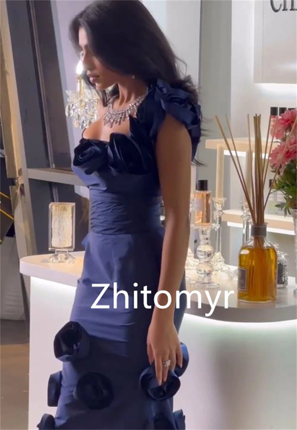 Intricate Customized One-shoulder Mermaid Quinceanera Dress Floor length Flower Charmeuse Evening فساتين سهره