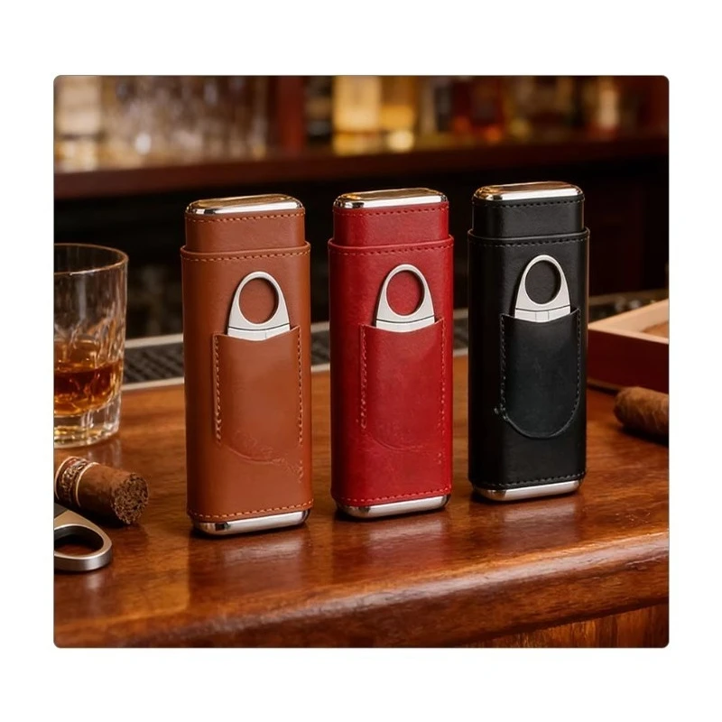 Cigar humidifier box, cigar box with cutter, travel humidifier and storage bag set