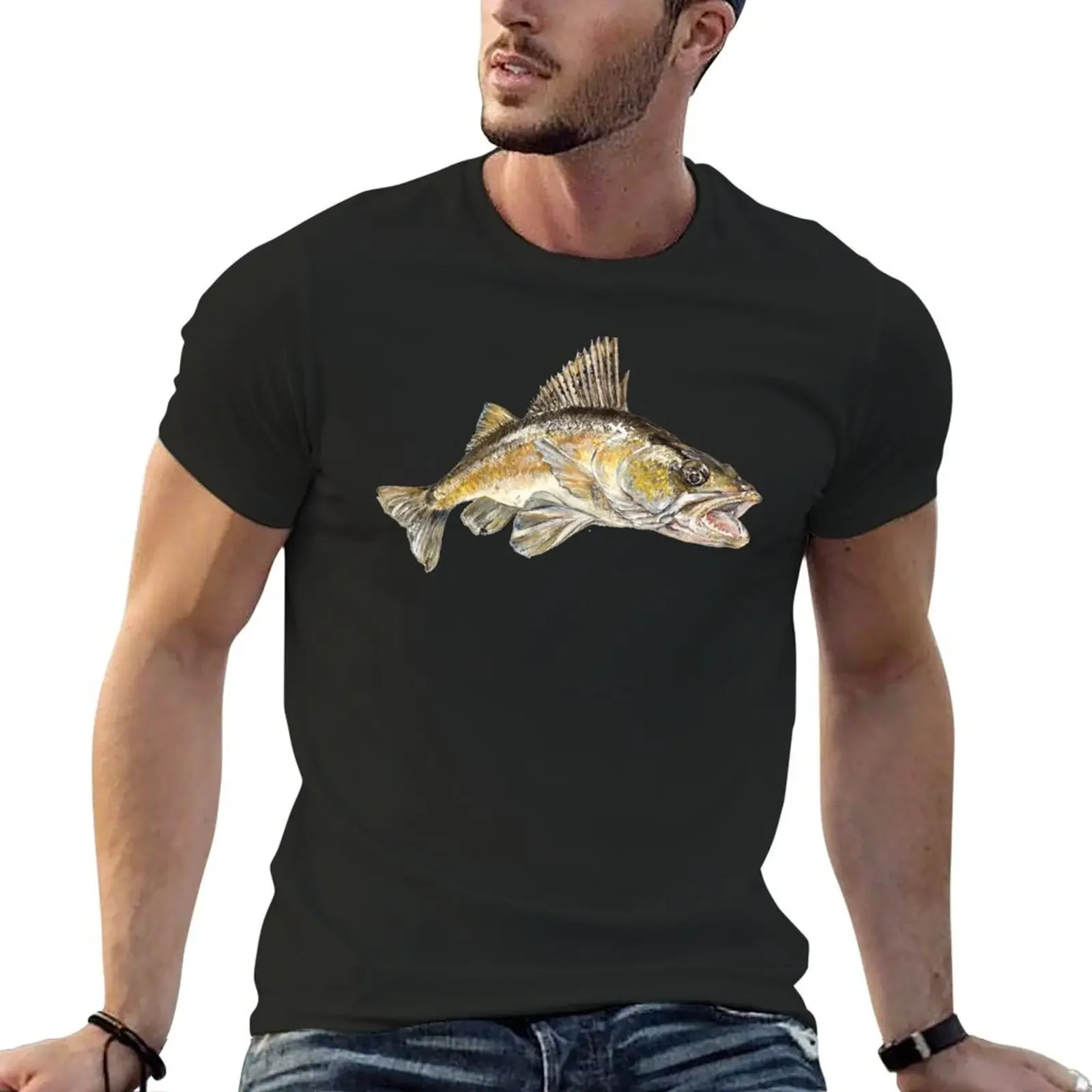 Walleye Watercolor Illustration T-Shirt anime t shirts anime tshirt kawaii clothes luxury clothes men