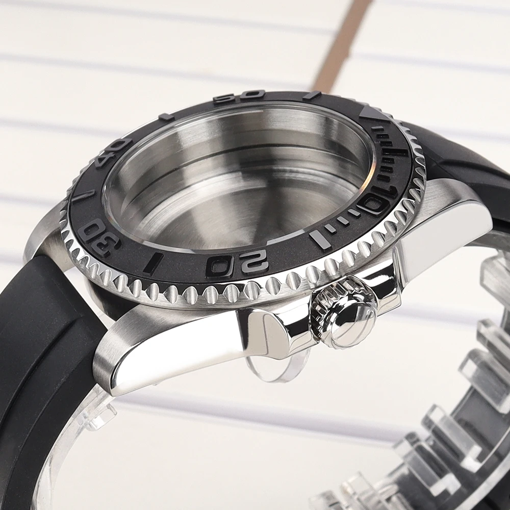 40mm Herren 20ATM Uhrengehäuse Gummiarmband Saphirglas für YACHT NH35 NH36 NH34 4R 7S26 Miyota 8215 ETA2824 Automatik-Uhrengehäuse Ersatzteil – Detail 6