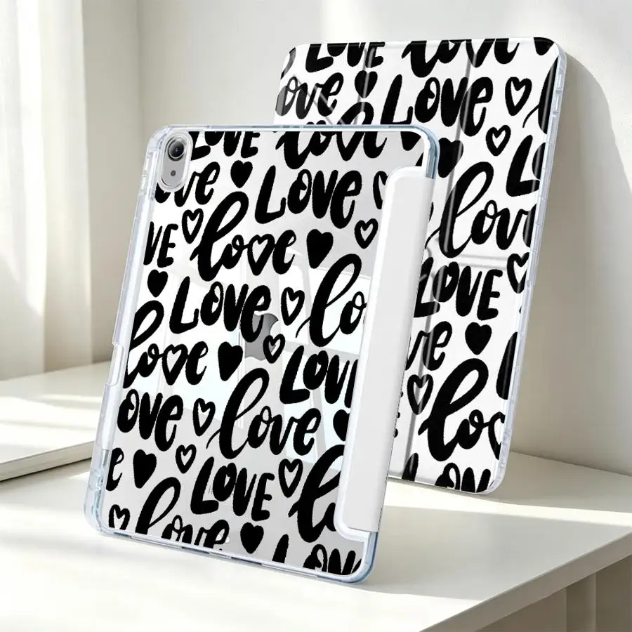 With Pen Slot Cover Tablet Case For Samsung Galaxy Tab A11 A9 Plus A8 S7 FE S8 S9 Plus S10 Lite Doodle Hearts