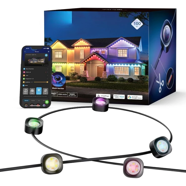 Permanent Outdoor Lights Pro, 100ft with 60 RGBIC LED Lights for Daily and Accent Lighting, 75 Scene Modes for Christmas