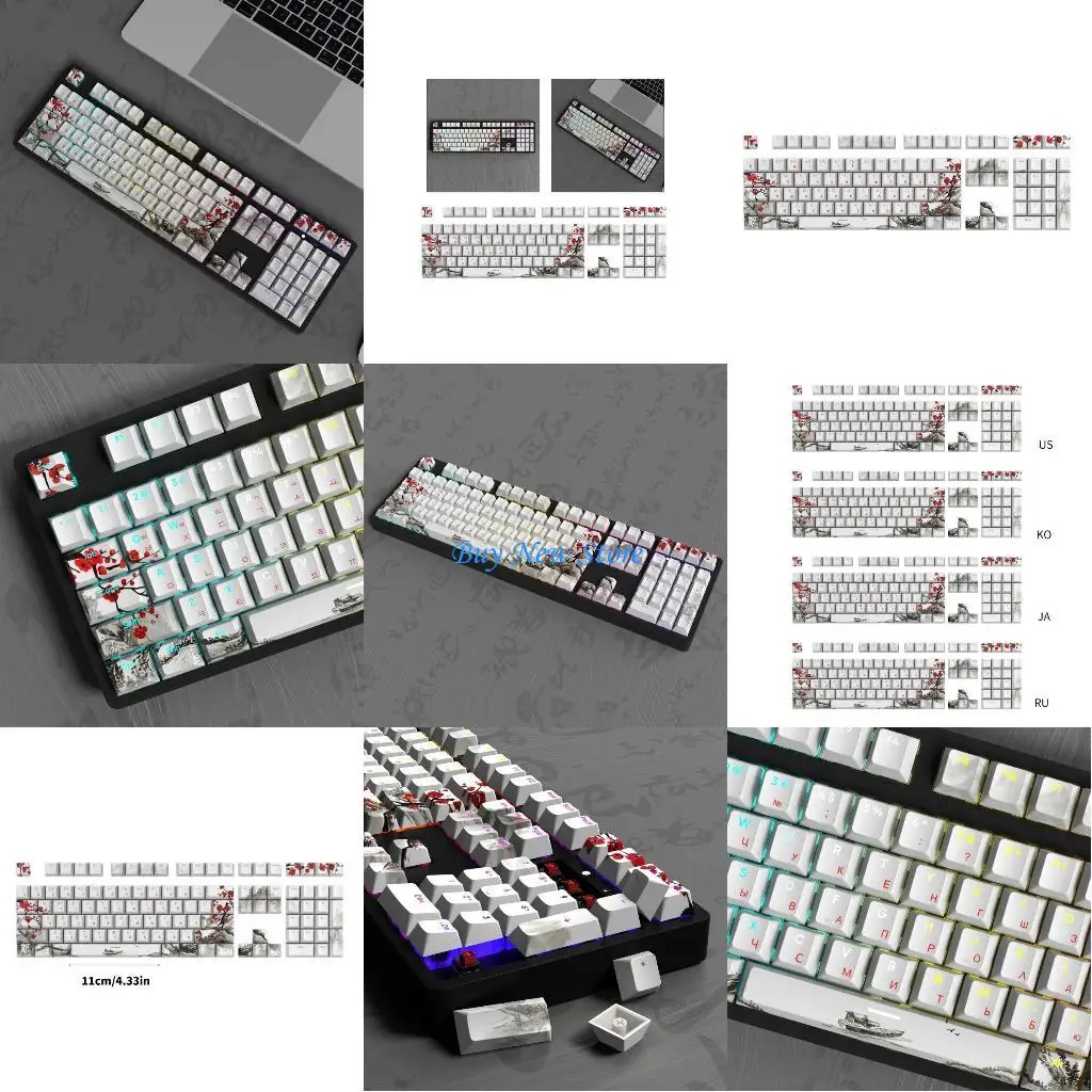 

20ce 108Key OEM Profile PBT Dyesub Keycaps Plum Blossom русский корейский японский клавиша для игровых механических клавиатур