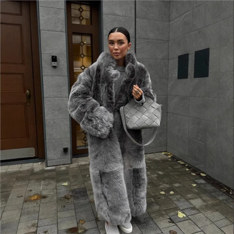 Women's long fur mixed coat plush clothing black and white two-tone artificial