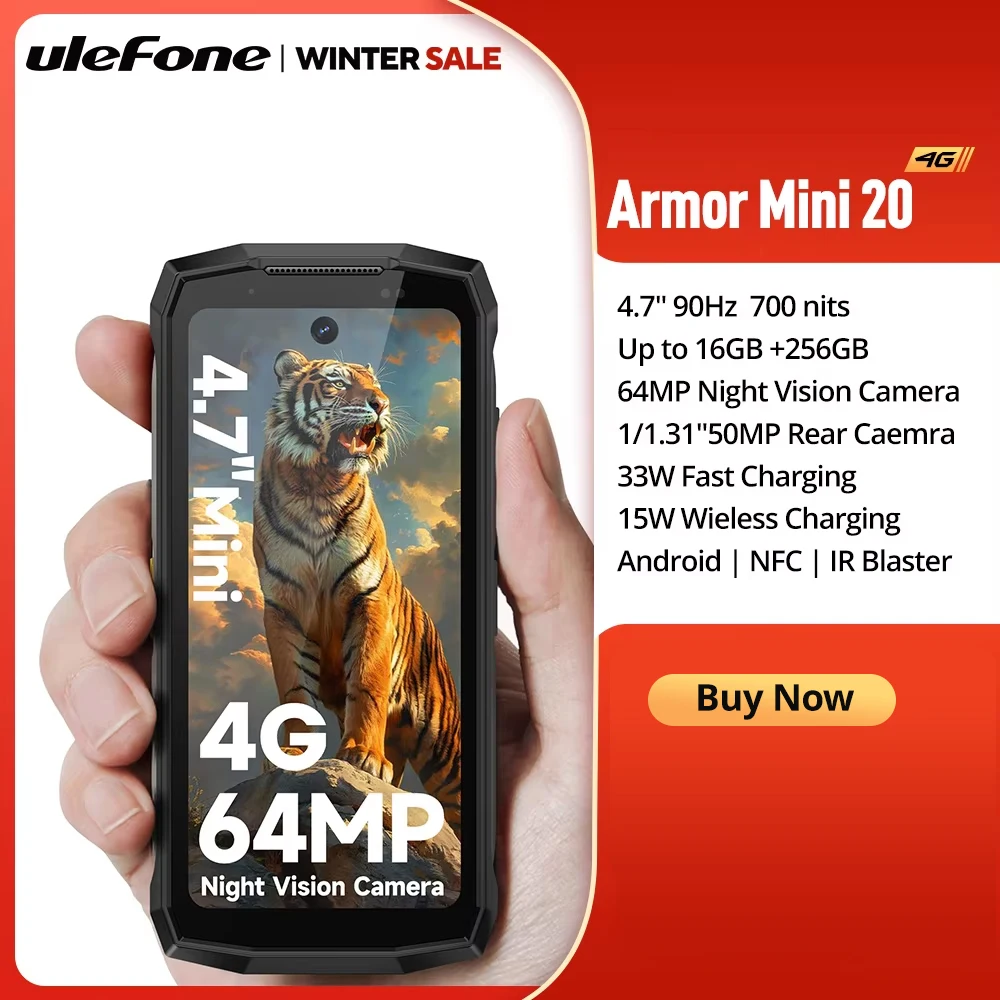 Ulefone Armor Mini 20 4G 4.7'' Rugged Phone 64MP Night Camera Android 14 Smartphone 6200mAh Mobile phone NFC 16GB+256GB 33W G99