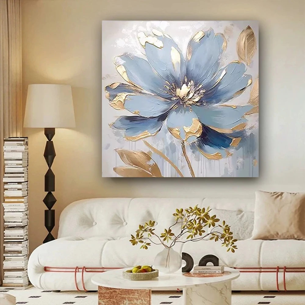 Pure Hand Painted Abstract Oil Painting Thick Textured  Pop Art White Bluer Canvas Painting For Living Room Home Decor Painting
