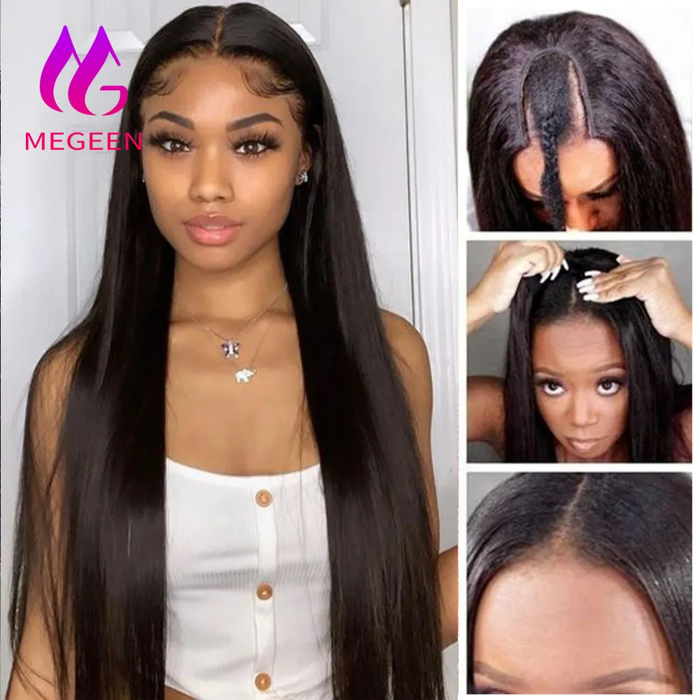Megeen Stright 18-30 Inch Upgrade U Part Wig Human Hair Brazilian Virgin Hair Machine Wig For Women Easy Install Small Leave Out