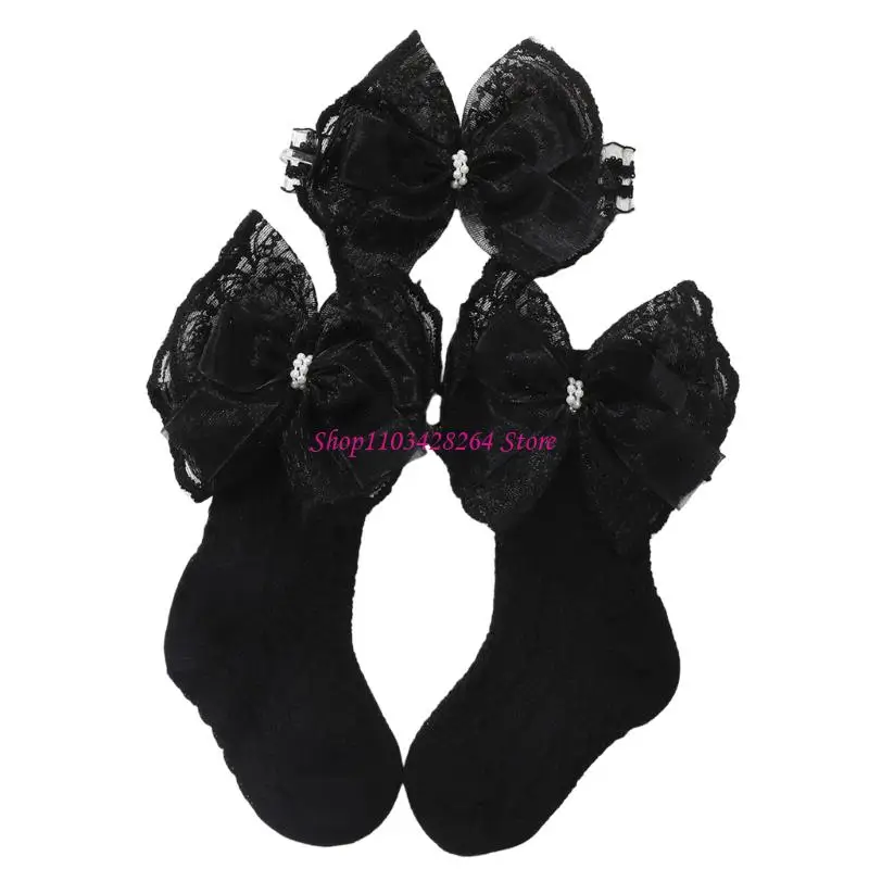  Baby Hair Band and Sock Set for 0-1 Years, Cotton Lace Accent Pair With Textured Socks for Daily Wear and Outfit Styling