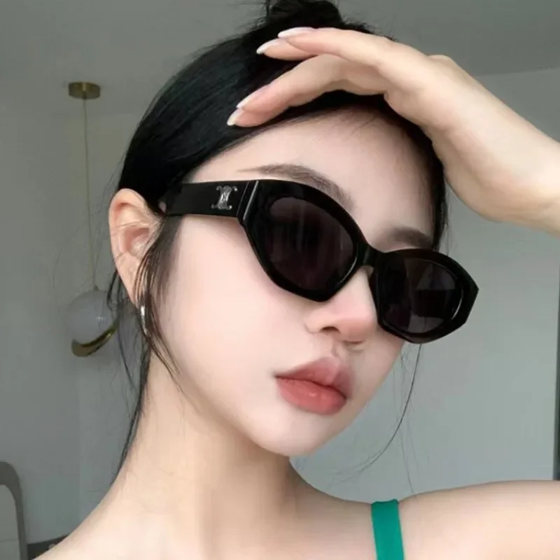 Retro Polygonal Black Sunglasses for Women with Round Faces European and American Hot Girl Style Photo Vacation Sunglasses