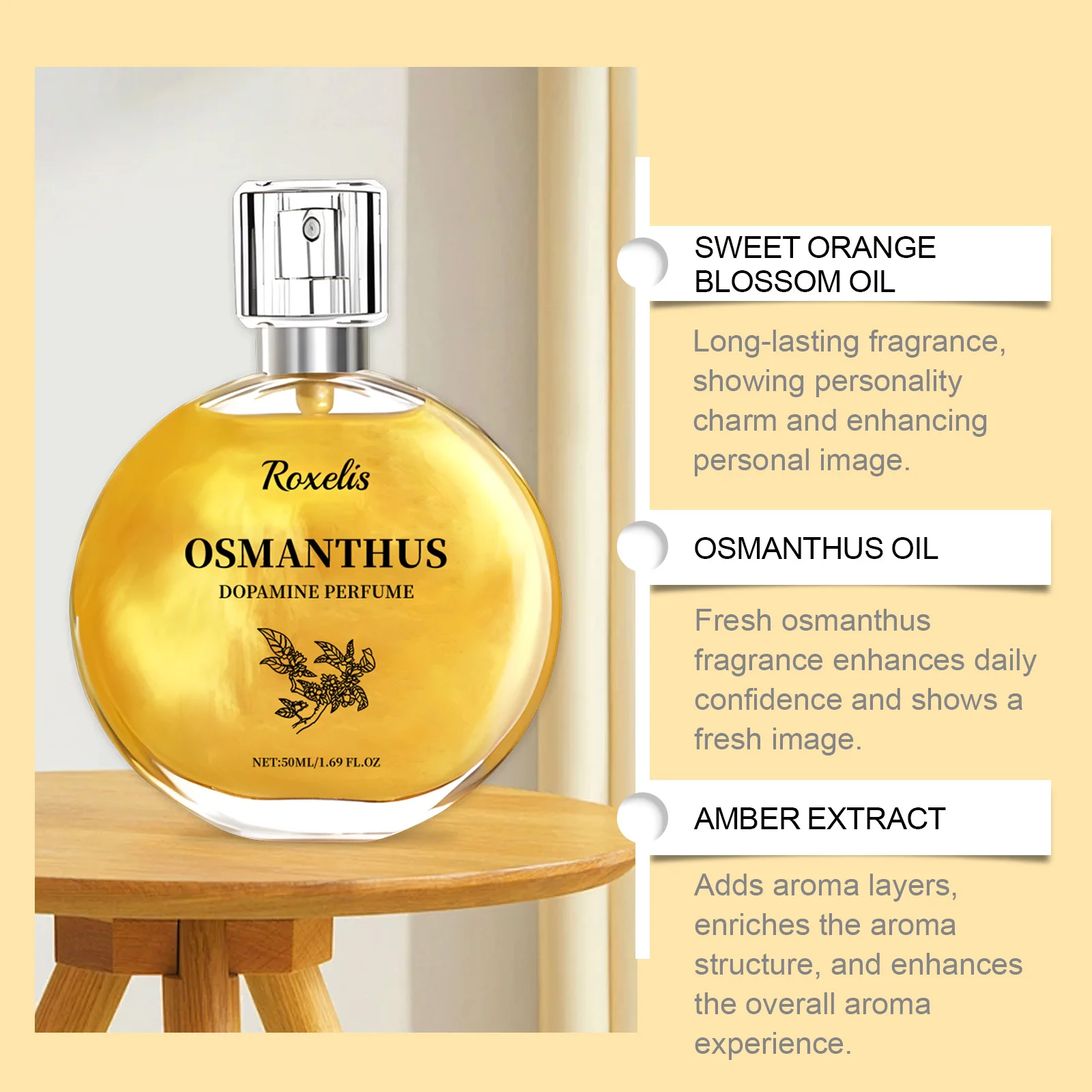 Parfum Dopamine Osmanthus 50ml, arôme frais Unique longue durée, doux et Non irritant, émettant un parfum d'osmanthus rafraîchissant